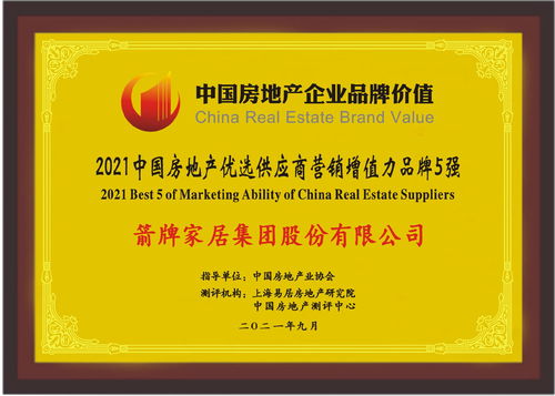 新浪地产 箭牌家居荣获2021 中国房地产优选供应商营销增值力品牌